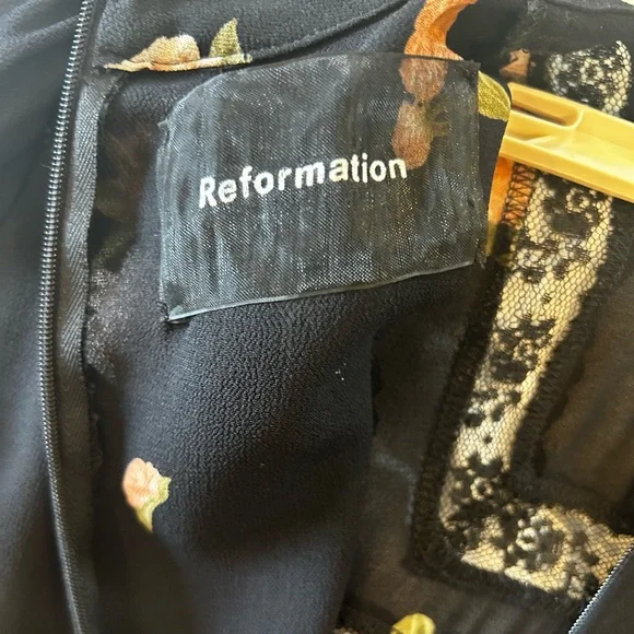 Reformation Sachi dress black size 2 Aphrodite floral - Picture 10 of 13